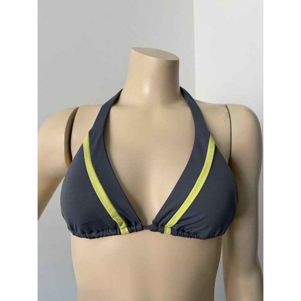 L Space Gray Neon Yellow/Green Colorblock String Halter Bikini Top